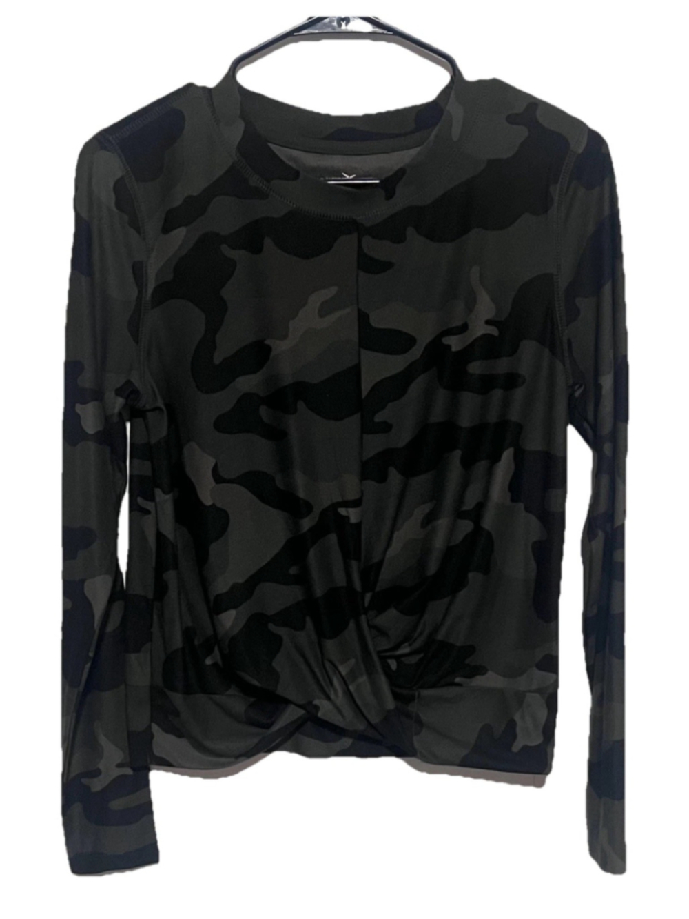 Old Navy Active Camo Top Women’s Medium Olive Black Twist Front Yoga Workout